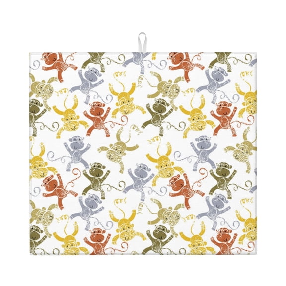 Naloa Cartoon Monkey Dish Drying Mat for Kitchen Counter, Heat Resistant Drainer Mats, Absorbent Draining Mat,Dish Rack Pad,16"x18"