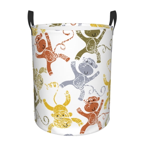 Naloa Cartoon Monkey Large Laundry Basket Waterproof Round Collapsible Storage bin with Handles for Hamper Kids Room,Toy StorageSmall