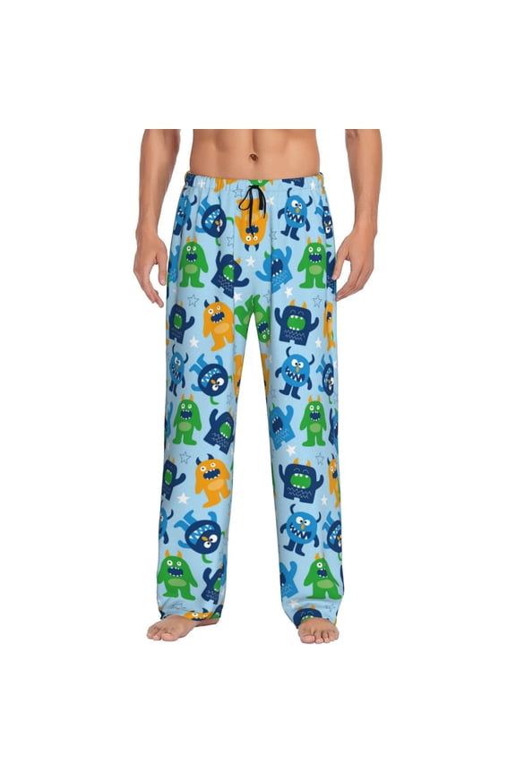 Cartoon Monster Pajama Pants Men, PJ Bottoms, Sleep & Lounge Pants-Small