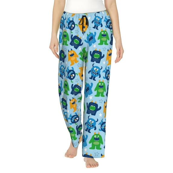 Naloa Cartoon Monster Print Women’s Ultra-Soft Comfy Pajama Lounge Pants with Pockets & Drawstring