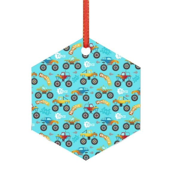 Naloa Cartoon Monster Truck Acrylic Santa Tree Decorations Christmas Hanging Pendant for Christmas Winter New Year Party Hanging Decorations-Hexagon