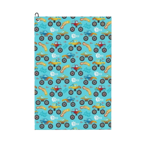 Naloa Cartoon Monster Truck Golf Towel Golf Gift for Men and Women Golf Towel with Carabiner Clip to Quickly Remove Mud, Dirt and Sweat