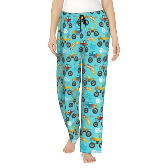 Naloa Cartoon Monster Truck Print Women’s Ultra-Soft Comfy Pajama Lounge Pants with Pockets & Drawstring
