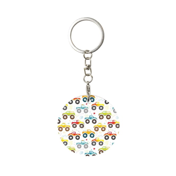 Naloa Cartoon Monster Trucks Print Round Keychain Keychain Key Ring, Key Tag, Key Chain Bulk for Gift Accessories (Round)