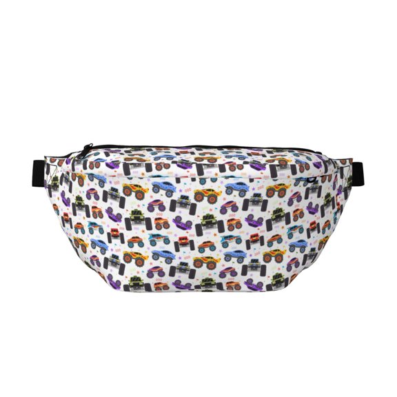 Naloa Cartoon Monster Trucks1 Print Running Belts for Men Women,Running Fanny Pack with 2-Zipper Pockets,Waterproof Waist Pack for Travel Hiking Running Outdoor Sports