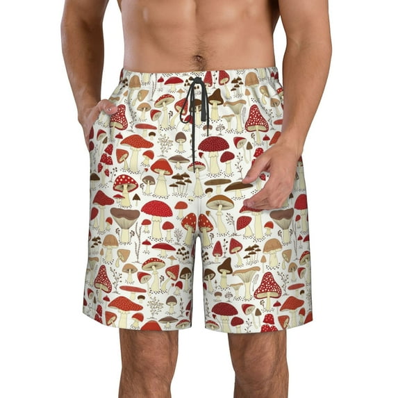 Naloa Cartoon Mushrooms Men's Beach Shorts, Surfing shorts, Swim trunks, Quick Dry Swim Trunks for Surfing Beach Fun - Medium