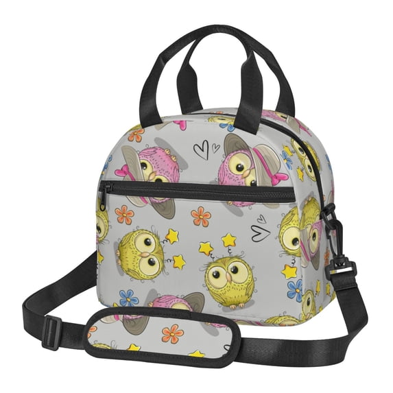 Naloa Cartoon Owls Print Lunch Bag for Women & Men Insulated Lunch Box or Cooler Lunch Tote Bags for Work, Travel, Outdoor