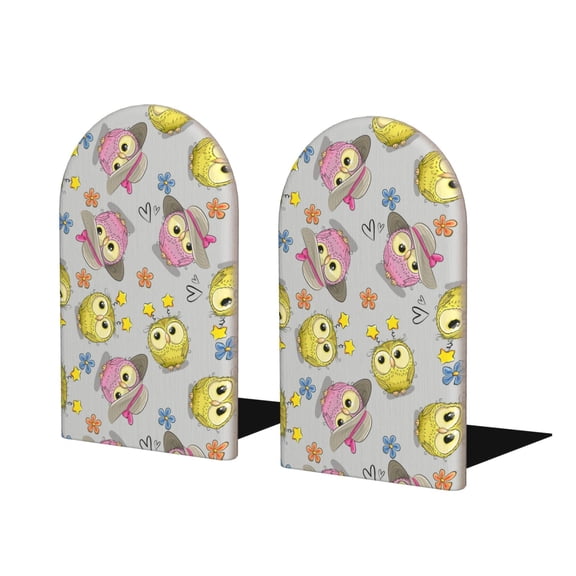 Naloa Cartoon Owls Wood Non-Skid Bookend for Shelves,Book Ends for Heavy Books, Book Stand for CDs,1 Pair