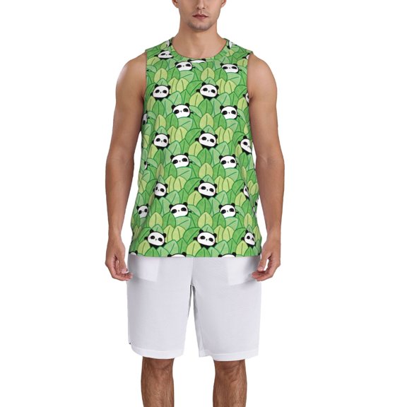 Naloa Cartoon Panda And Leaf 1 Basketball Jersey Reversible Men's Mesh Athletic Sports Shirts Training Practice S-4XLLarge
