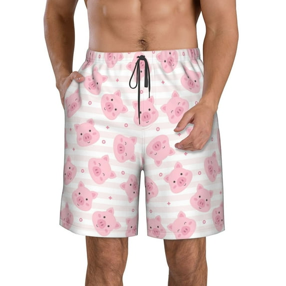 Naloa Cartoon Pig Men's Beach Shorts, Surfing shorts, Swim trunks, Quick Dry Swim Trunks for Surfing Beach Fun - 3X-Large