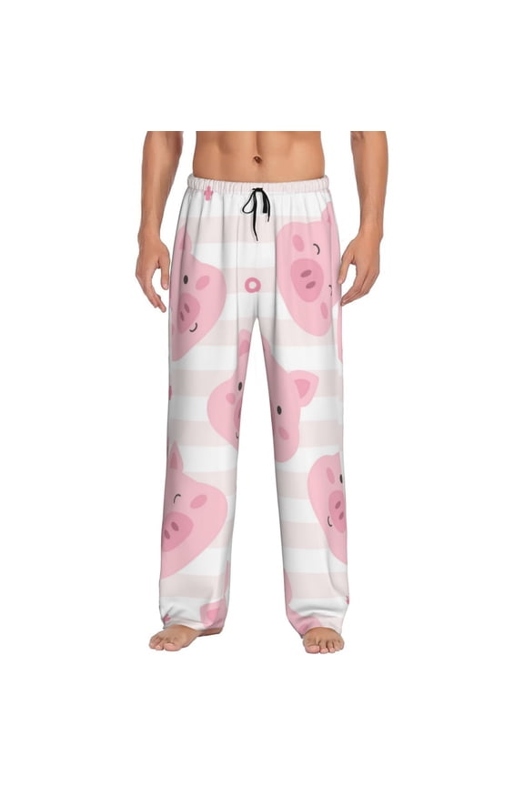 Cartoon Pig Pajama Pants Men, PJ Bottoms, Sleep & Lounge Pants-Large