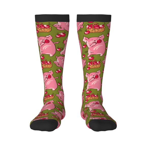 Naloa Cartoon Pigs Thigh High Socks Extra Long Stretchy Sock Women Over Knee High Opaque Stocking Daily Wear
