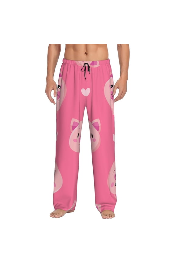 Cartoon Pigs and Hearts Pajama Pants Men, PJ Bottoms, Sleep & Lounge Pants-Medium