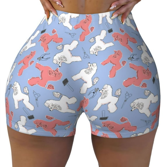 Naloa Cartoon Poodle Dog Biker Shorts for Women Seamless Scrunch Short Women’s Yoga Shorts for Gym Running Sport Shorts - X-Large