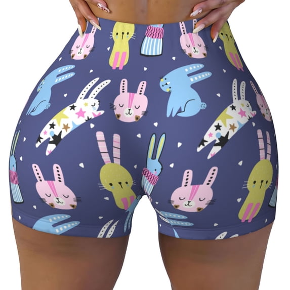 Naloa Cartoon Rabbit Biker Shorts for Women Seamless Scrunch Short Women’s Yoga Shorts for Gym Running Sport Shorts - Large