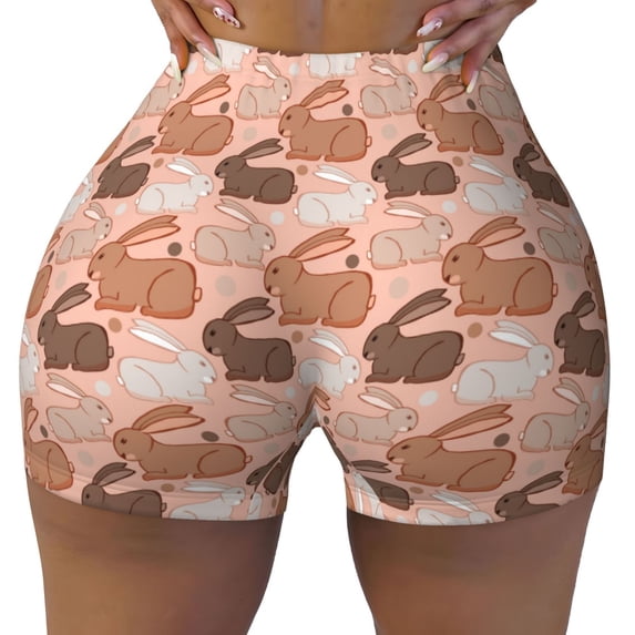 Naloa Cartoon Rabbit Biker Shorts for Women Seamless Scrunch Short Women’s Yoga Shorts for Gym Running Sport Shorts - Medium