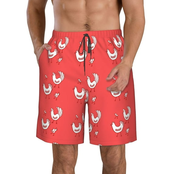 Naloa Cartoon Rooster Men's Beach Shorts, Surfing shorts, Swim trunks, Quick Dry Swim Trunks for Surfing Beach Fun - Small