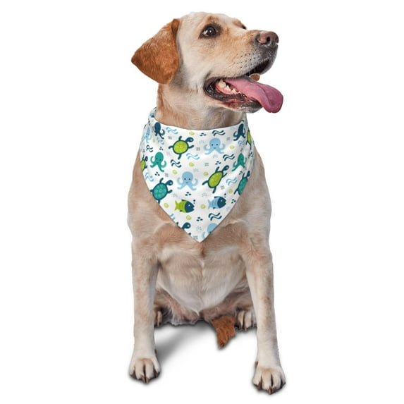 Naloa Cartoon Sea Creatures Dog Bandanas 1PC Washable Triangle Dog Scarfs Premium Durable Fabric, for Small Medium Large Dogs and Cats