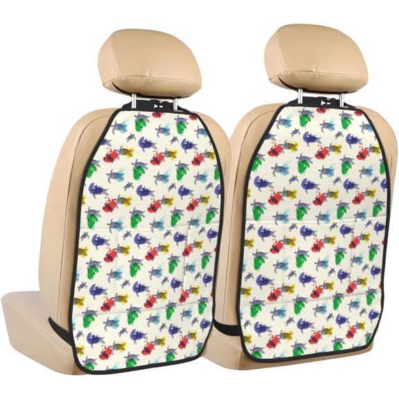 Naloa Cartoon Sea Turtle 2Pcs Anti-Kick Back Seat Cover Kick Mat, Car Seat Protector with 3 Storage Pockets