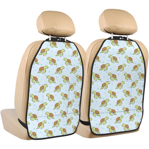 Naloa Cartoon Sea Turtle 2Pcs Anti-Kick Back Seat Cover Kick Mat, Car Seat Protector with 3 Storage Pockets