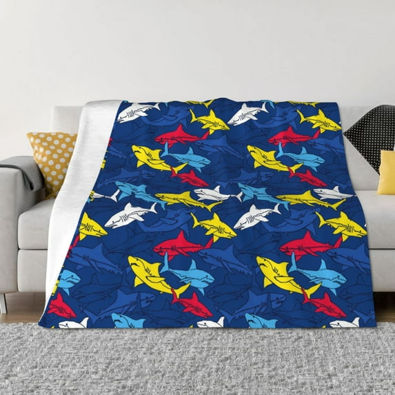 Naloa Cartoon Shark Flannel Blankets - Thick and Warm Blanket for Winter, Soft Fuzzy Plush King Blanket for All Seasons60"x50"