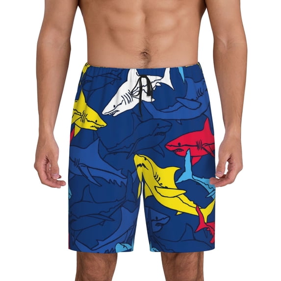Naloa Cartoon Shark Men's Short Pajama Pants, Lounge Comfort Shorts with Elasticized Waistband and Side Pockets - XX-Large