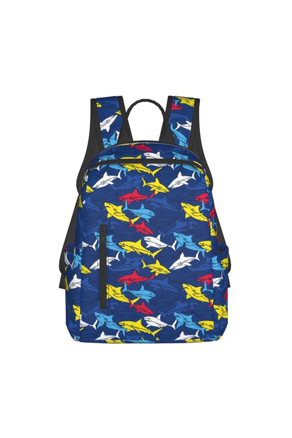 Cartoon Shark Print Lightweight DayBackpack Suitable for school, work, shopping, travel, etc.