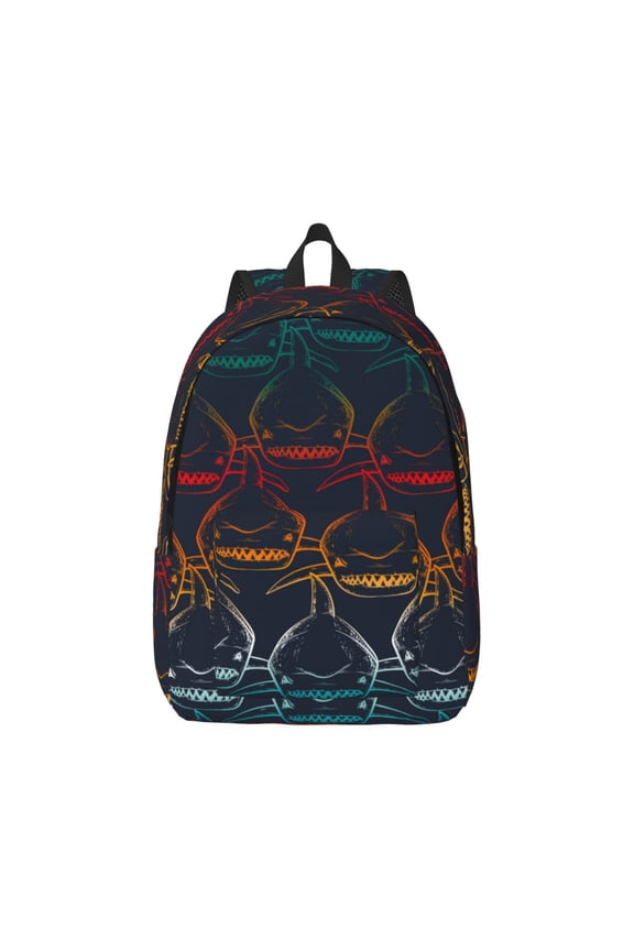 Cartoon Sharks Canvas Backpack for Men Women Rucksack Casual Travel Daypack College Tote Satchel Bookbag for Teens-Medium