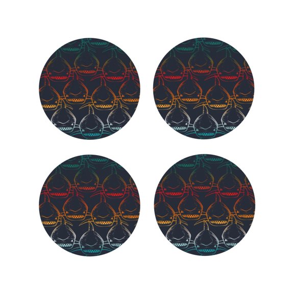 Naloa Cartoon Sharks Leather Coasters for Drinks, Durable Drink Coasters 4 Set for Tabletop Protection, Luxurious Home Décor and Housewarming Gift ( {designName})Round Shape