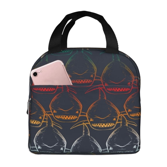 Naloa Cartoon Sharks Print Lunch Box for Women Men,Insulated Lunch Bag,Lunchbox,Thermal Leakproof Cooler,Reusable Lunch Tote Bag for Work School Travel Picnic