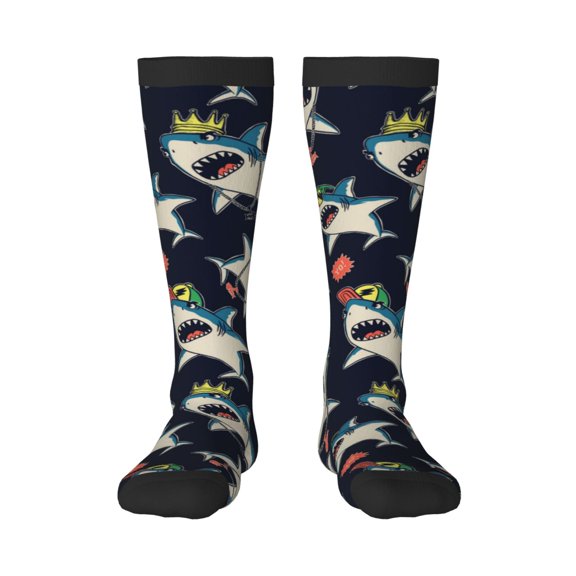 Naloa Cartoon Sharks Thigh High Socks Extra Long Stretchy Sock Women Over Knee High Opaque Stocking Daily Wear
