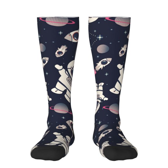 Naloa Cartoon Spaceship Thigh High Socks Extra Long Stretchy Sock Women Over Knee High Opaque Stocking Daily Wear