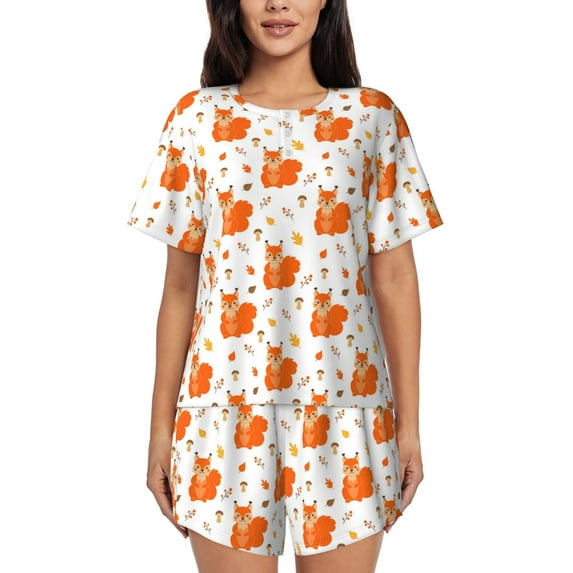 Naloa Cartoon Squirrel Women's Short-Sleeved Pajama Set, Loungewear, Summer pajamas, Breathable Cozy - 3X-Large