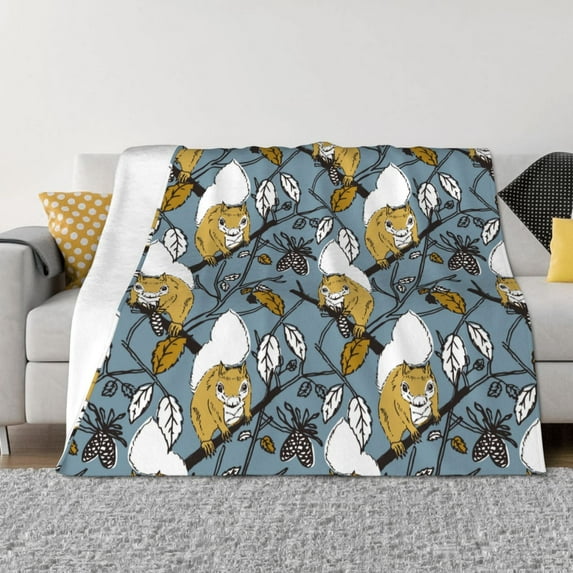 Naloa Cartoon Squirrel on Branch Flannel Fleece Throw Blanket for Bed Couch, Thick Blanket - All Seasons Suitable for Women, Men and Kids-40"x30"