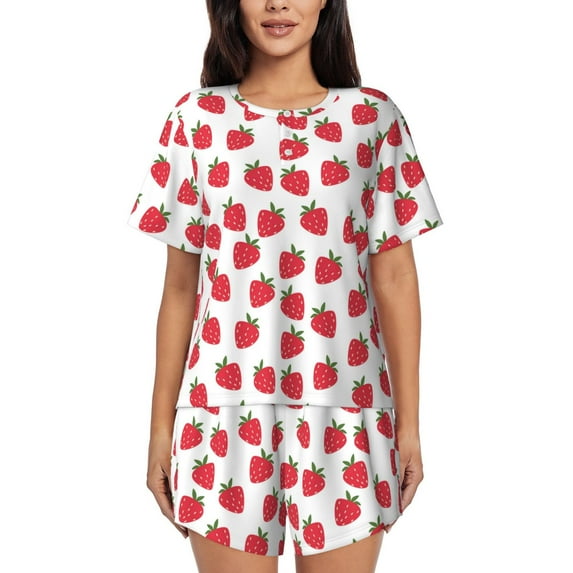 Naloa Cartoon Strawberry Women's Short-Sleeved Pajama Set, Loungewear, Summer pajamas, Breathable Cozy - XX-Large