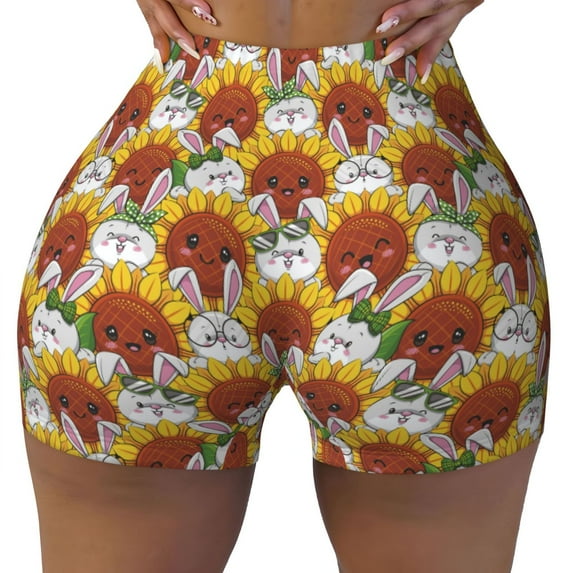 Naloa Cartoon Sunflowers Biker Shorts for Women Seamless Scrunch Short Women’s Yoga Shorts for Gym Running Sport Shorts - XX-Large
