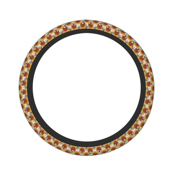 Naloa Cartoon Sunflowers Elastic Steering Wheel Cover, Auto Steering Wheel Cover – 15 Inch , Comfortable Grip, Fit Suvs,Vans Cars,Trucks