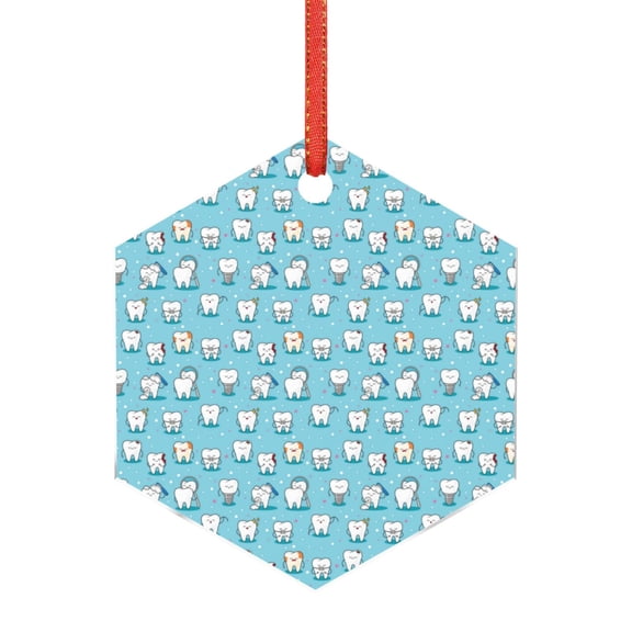 Naloa Cartoon Teeth Acrylic Santa Tree Decorations Christmas Hanging Pendant for Christmas Winter New Year Party Hanging Decorations-Hexagon