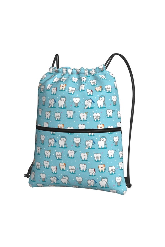 Cartoon Teeth Drawstring Backpack String Bag Cinch Water Resistant for Gym Shopping Sport Yoga