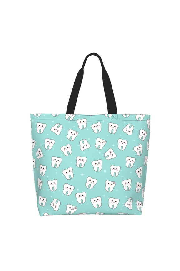 Cartoon Teeth1 Tote Bag for Women Large Capacity Shoulder Bag for College Work Travel Shopping