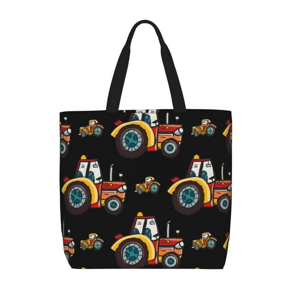 Naloa Cartoon Tractor Tote Bag for Women, Foldable Tote Bag With Zipper, Large Shoulder Bag, Top Handle Handbag for Travel, Work, Shopping