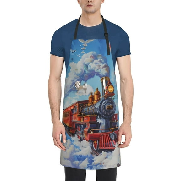 Naloa Cartoon Train Hot Air Balloon Apron Kitchen Aprons with Pockets for Women Men Chef