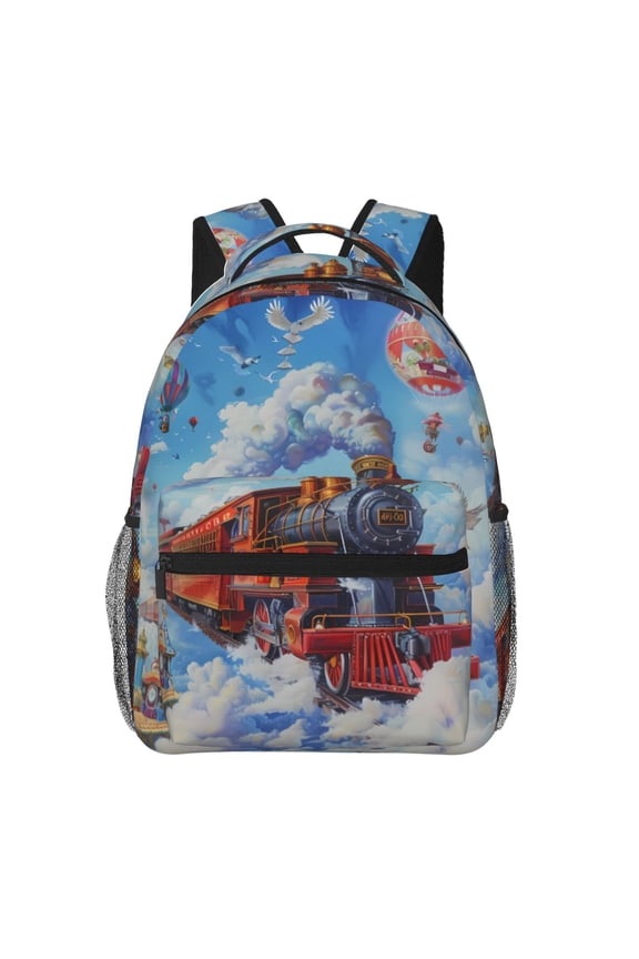 Cartoon Train Hot Air Balloon Print Solid Color Tie Formal Necktie for MenSuitable for business, daily life, work