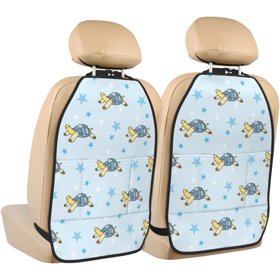 Naloa Cartoon Turtle 2Pcs Anti-Kick Back Seat Cover Kick Mat, Car Seat Protector with 3 Storage Pockets