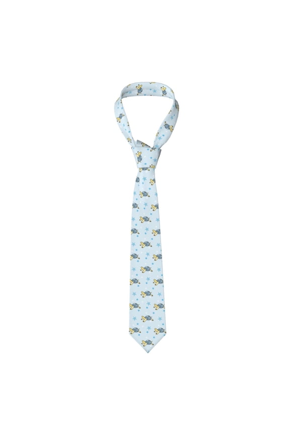 Cartoon Turtle Print Solid Color Tie Formal Necktie for MenSuitable for business, daily life, work