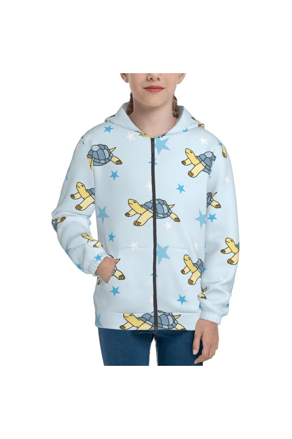 Cartoon Turtle Teenage Zipper Hoodie, Long Sleeve Zip Up Hoodies Casual Jackets Tops for 7-12 Years-Small
