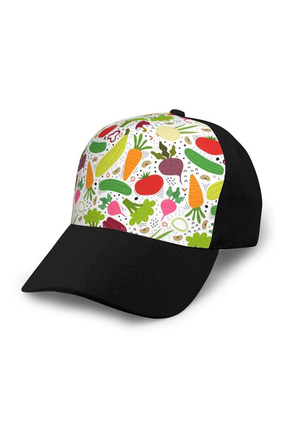 Cartoon Vegetables Adult adjustable Print Baseball Hat, Patchwork curved brim baseball capfor Men and Women, One Size