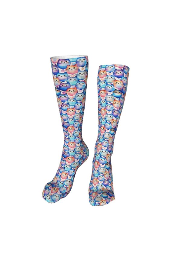Cartoon colorful cute cat High Stockings Women Thigh High Stockings Over Knee Long Stockings-One Size
