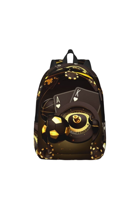 Casino Card Soccer Canvas Backpack for Men Women Rucksack Casual Travel Daypack College Tote Satchel Bookbag for Teens-Small