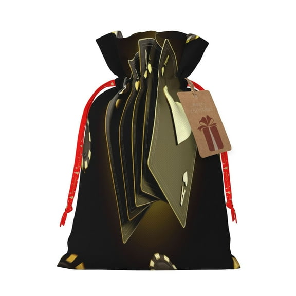 Naloa Casino Cards 1 Drawstring Christmas Bags, 3D Xmas Gift Bags, Christmas Wrapping Bags, Xmas Goodie Bags, Treat Pouch Bags, Party Favor Bags-Small